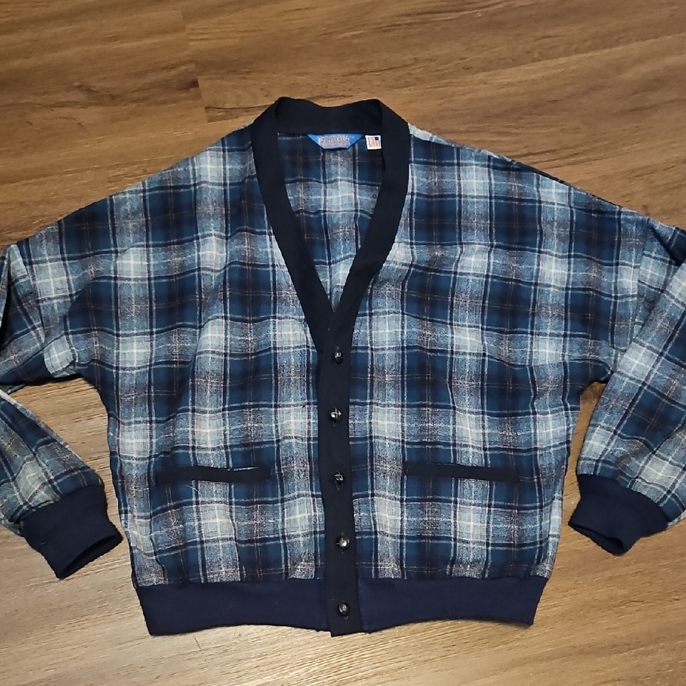 Pendleton Blue and White Checkered Cardigan